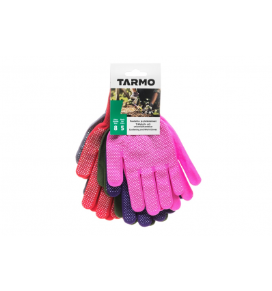 POLYESTER GLOVES WITH PVC DOTS, 5 PAIRS, MIXED COLOURS, UNIVERSAL WOMEN SIZE