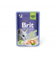 BRIT PREMIUM DELICATE FILLETS IN JELLY WITH TROUT KONSERVAI 85G KATĖMS