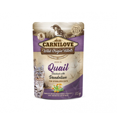 CARNI LOVE QUAIL DANDELION STERILIZED 85G KATĖMS