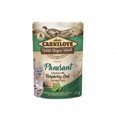 CARNILOVE PHEASANT RASPBERRY LEAVES KONSERVAI 85G KATĖMS