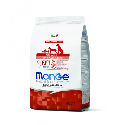 MONGE DRY DOG SPECIAL LINE - ALL BREEDS PUPPY LAMB & RICE 0,8KG FOR PUPPIES