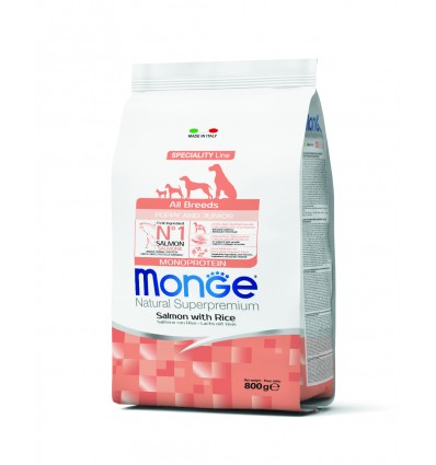 MONGE DRY DOG SPECIAL LINE - ALL BREEDS PUPPY SALMON & RICE 0,8KG ŠUNIUKAMS