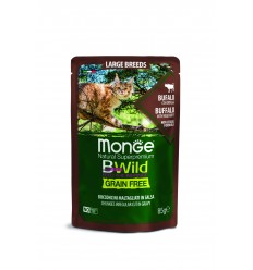 MONGE BWILD CAT POUCHES GRAIN FREE ALL AGE LARGE BREED BUFFALO WITH VEGETABLES 85G FOR CATS