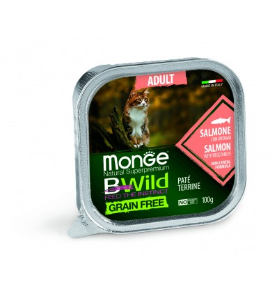 MONGE BWILD CAT GRAIN FREE ADULT SALMON VEGETABLES 100G FOR CATS