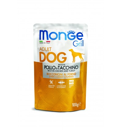 MONGE GRILL- DOG POUCHES CHICKEN & TURKEY 100G ŠUNIMS