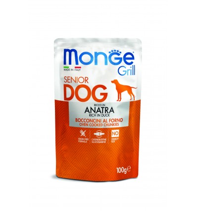 MONGE GRILL- DOG POUCHES SENIOR WITH DUCK 100G FOR DOGS