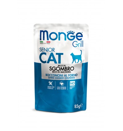 MONGE GRILL- CAT POUCHES SENIOR MACKEREL 85G FOR CATS