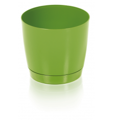 PLASTIC POT WITH SAUCER, GREEN, 16X14CM.